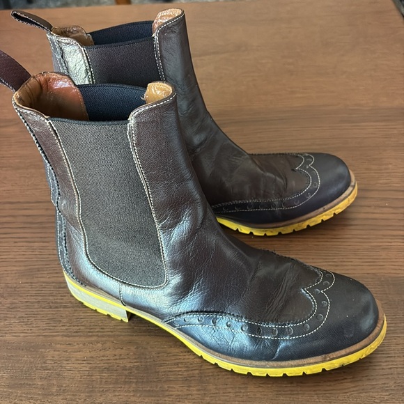 GLENMASTER - Colour Blocked Brown/Navy Leather Brogue Chelsea Boots - Picture 1 of 13